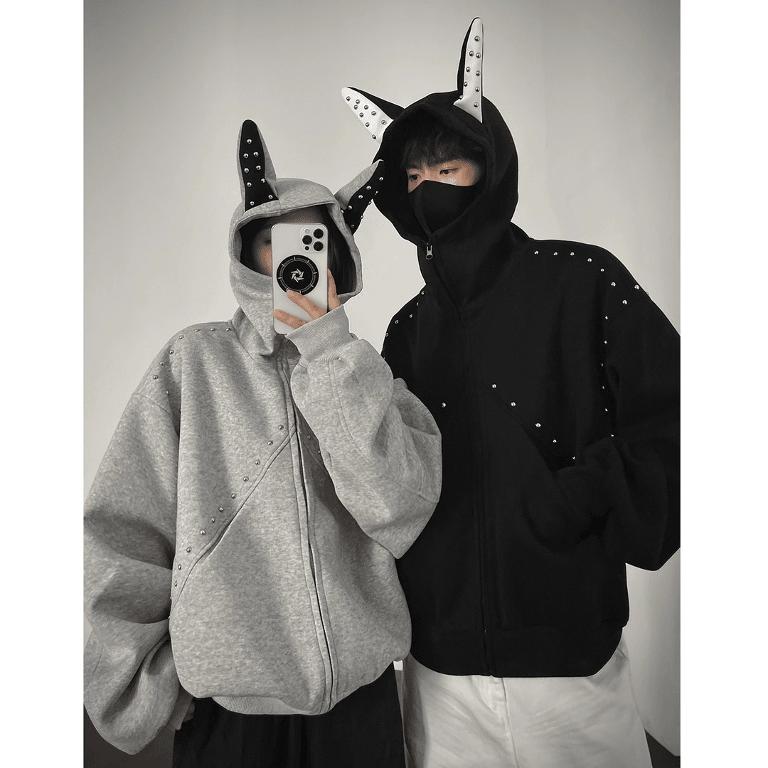 美式兔子耳朵铆钉连帽卫衣B31-P55，男装卫衣，星座617A-3（原B318）