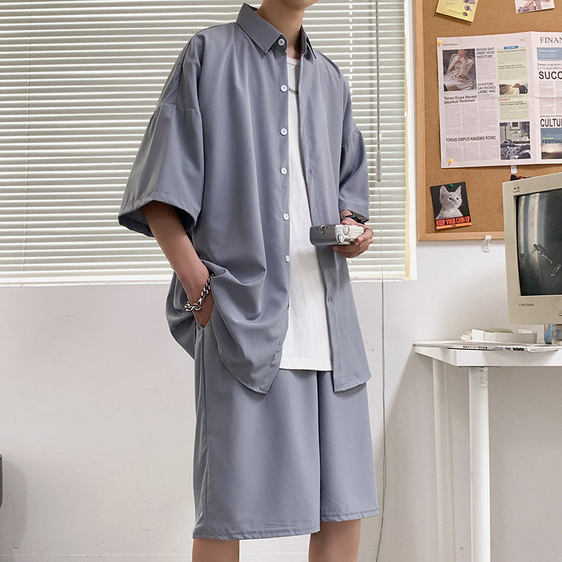 2021套装情侣免烫短袖男士宽松夏季休闲衬衫B318-Z26-P55,男装休闲套装,星座617A-3（原B318）