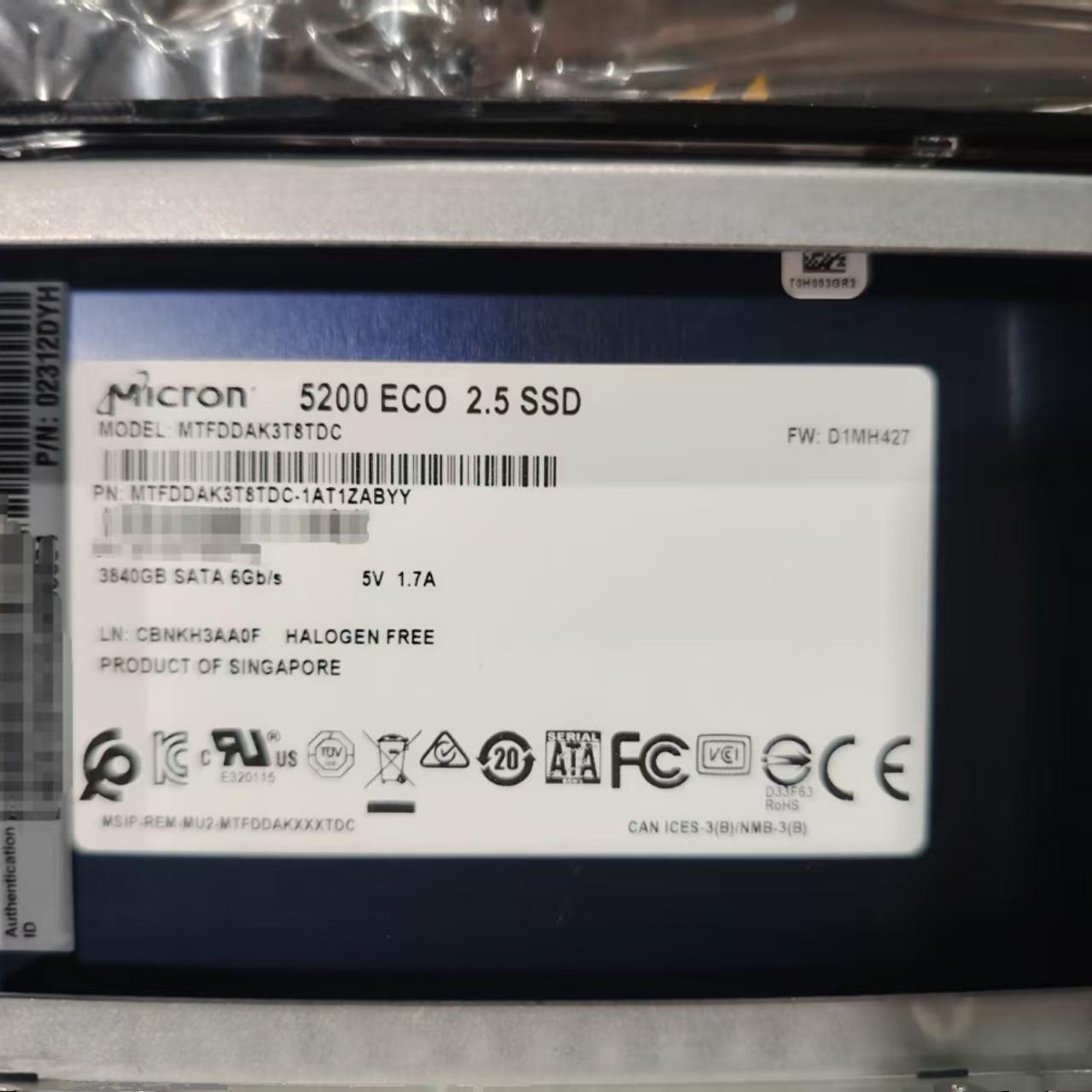 拆机新Micron/镁光5200ECO 3.84T 2.5寸SATA带盒包企业级固态硬盘