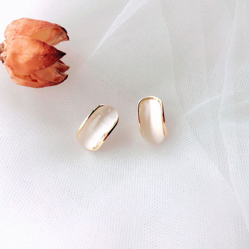 韩版时尚风猫眼石弧形银针小耳钉