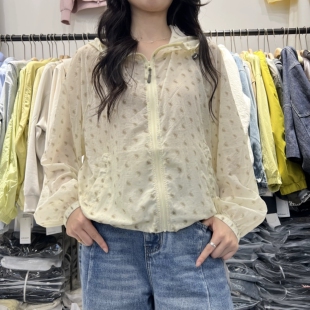 小清新碎花超薄透气连帽短款防晒衣外套女宽松抽绳百搭减龄防晒服