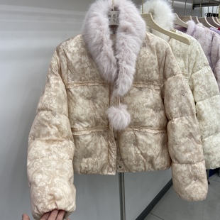新中式甜美小香木耳边拼接蕾丝国风羽绒服女短款气质减龄保暖外套