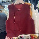 新中式 国风圆领盘扣毛呢马甲无袖 外套女外穿宽松红色背心坎肩上衣