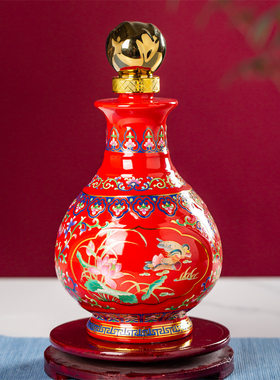 1斤3斤5斤装景德镇陶瓷器复古红蓝色珐琅空酒瓶密封酒壶藏酒坛罐