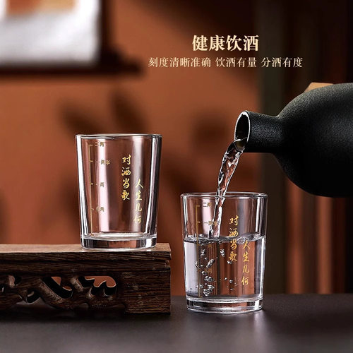 二两白酒杯套装一口杯子弹杯烈酒杯玻璃酒具100m新中式酒具威士忌