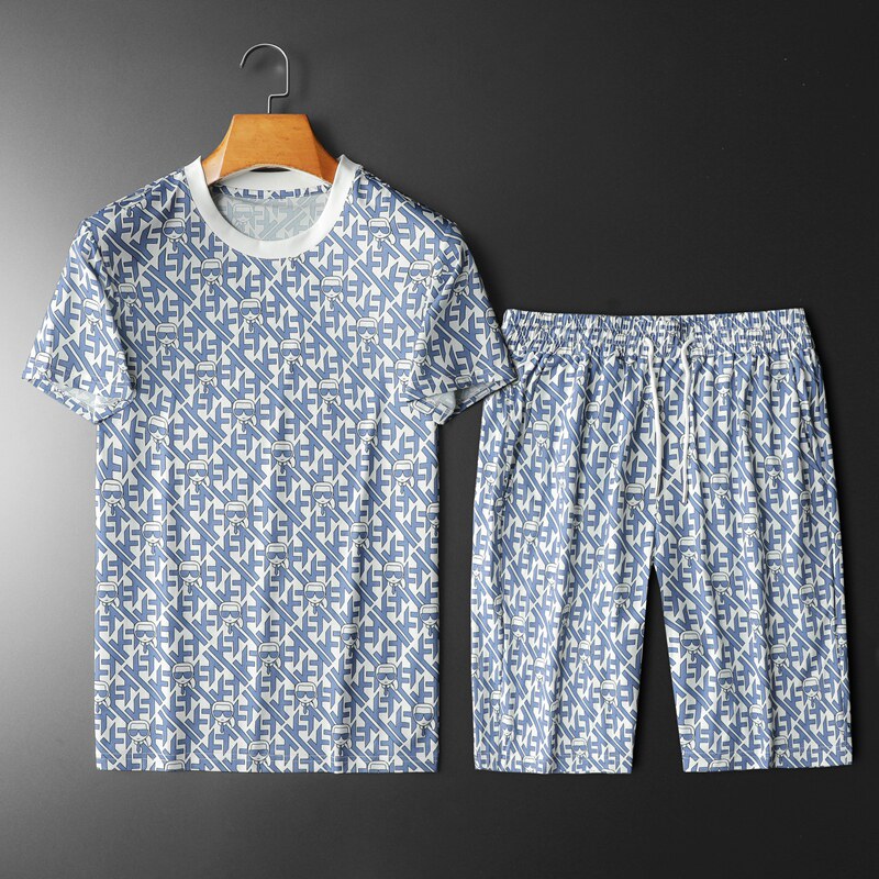 2026夏季新款休闲圆领运动短袖套装货号：套装S076P165平铺图，男装休闲套装，钱塘2010-1