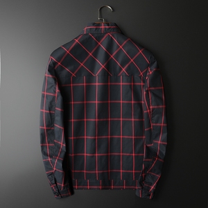 2026春秋男士翻领格子休闲韩版潮夹克 货号6965-P180 平铺图图片