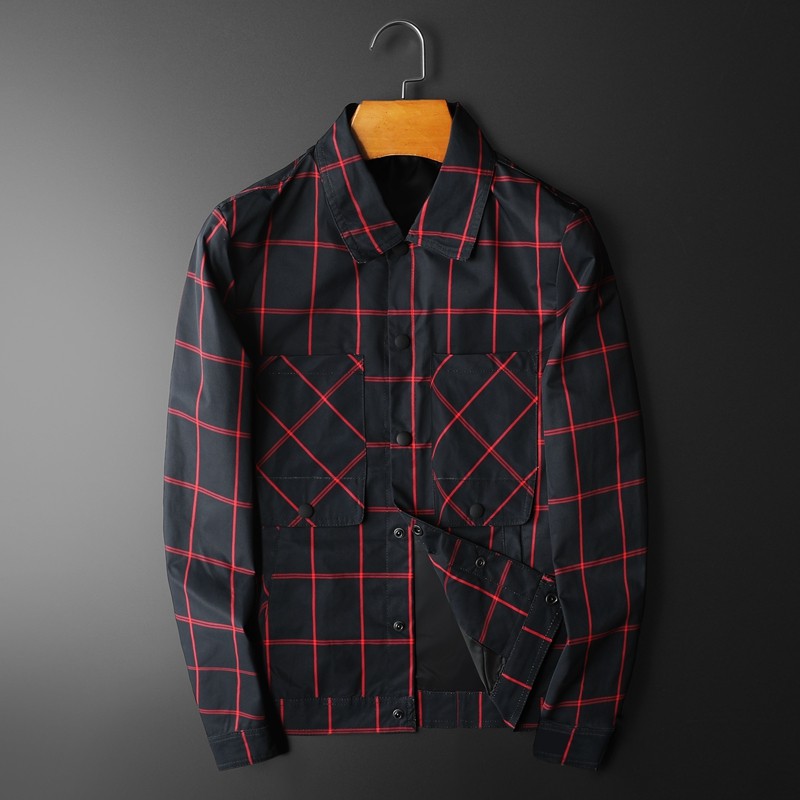 2026春秋男士翻领格子休闲韩版潮夹克货号6965-P180平铺图，男装夹克，钱塘2010A
