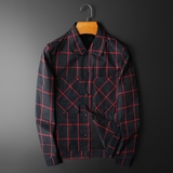 2026春秋男士翻领格子休闲韩版潮夹克 货号6965-P180 平铺图,男装夹克,钱塘2010A, 2026春秋男士翻领格子休闲韩版潮夹克 货号6965-P180 平铺图,男装夹克,钱塘2010A,