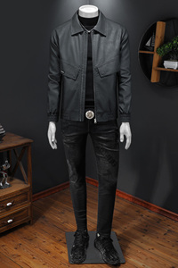 2026新款男皮衣翻领刺绣秋冬机车服 QT212-货号6858-P160 假模图图片