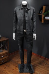 2025新款男皮衣加绒加厚秋冬机车服 QT212-货号9013-P160 镂空图图片