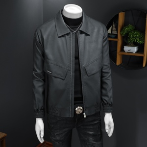 2026新款男皮衣翻领刺绣秋冬机车服 QT212-货号6858-P160 假模图图片