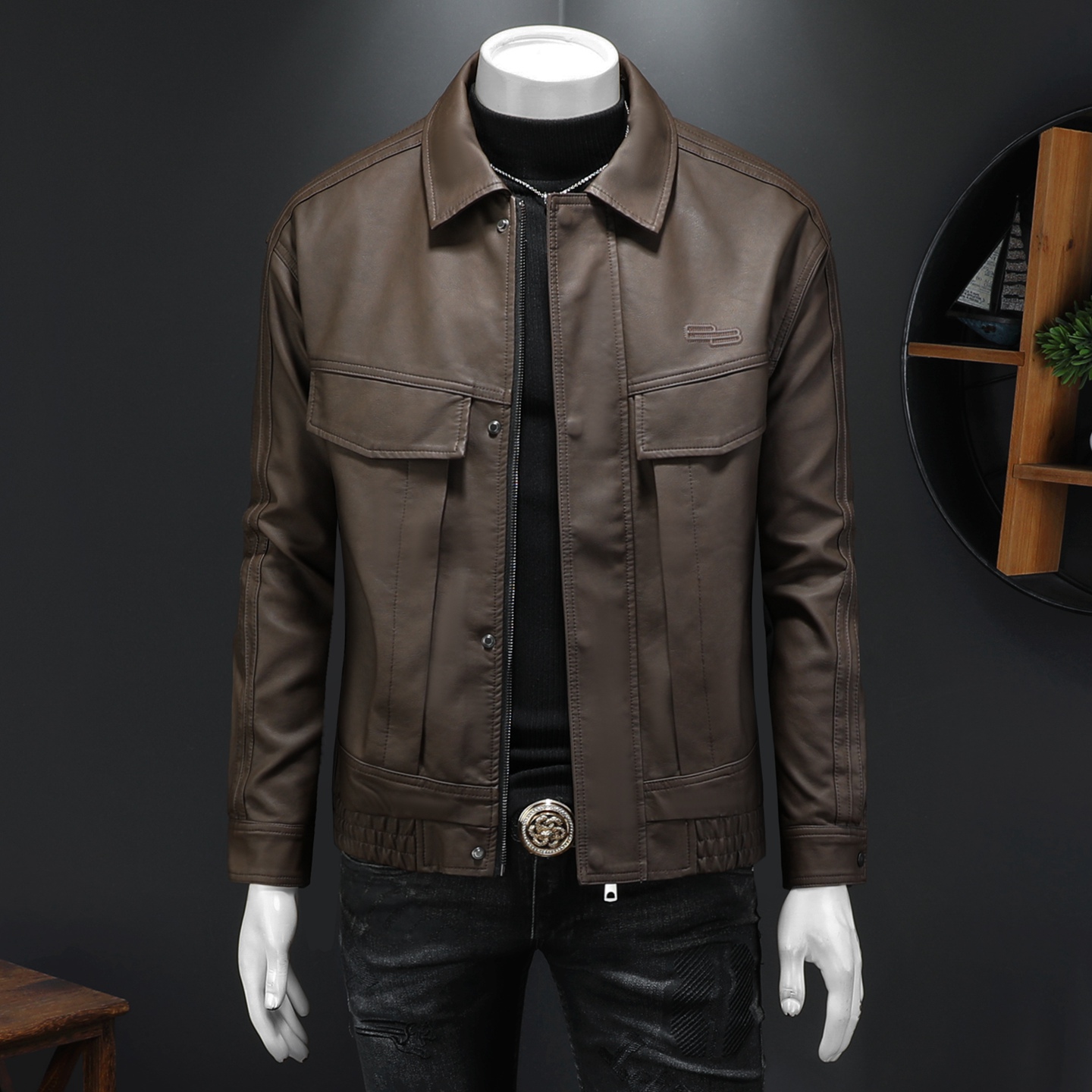 2025新款男皮衣秋冬机车服外套QT212-货号9022-P150假模图，男装皮衣，钱塘2010A