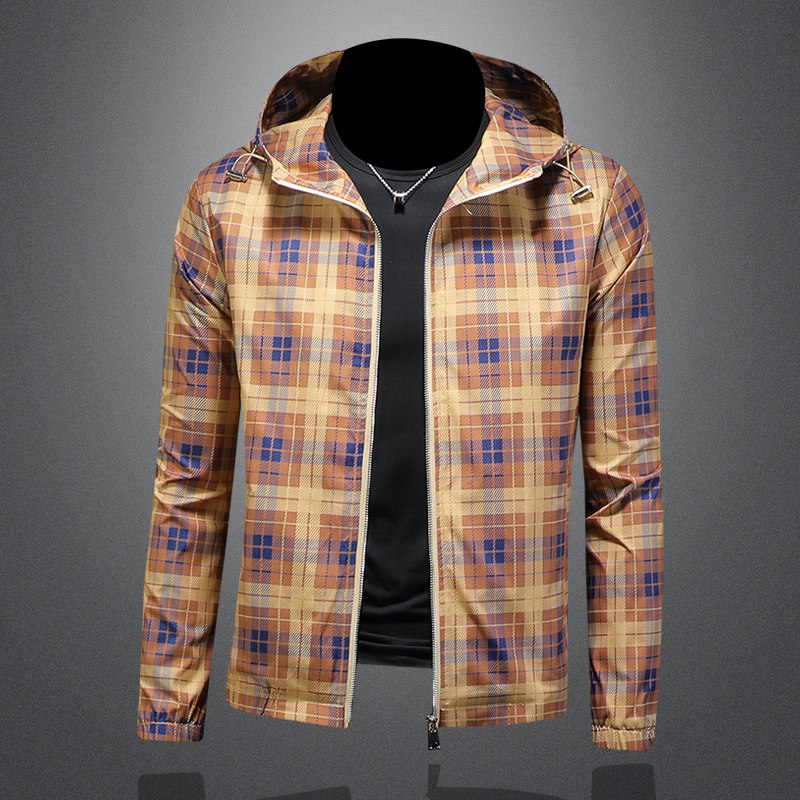 2026春季新款男士连帽格子夹克QT212-货号F7774-P175镂空图，男装夹克，钱塘2010-1