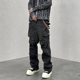 男说唱休闲RO牛仔裤 KISSNATE潮牌Cargo直筒口袋脏洗做旧工装 裤 子