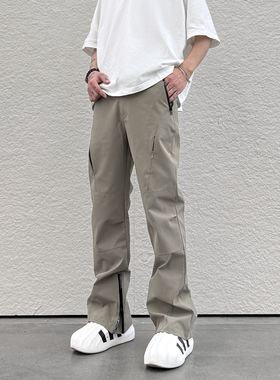 KISSNATE Outdoor Pants美式户外机能防水拉链休闲直筒微喇长裤男