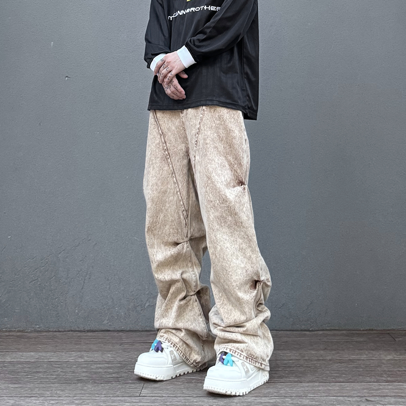 长裤做旧四季款褶皱显瘦显高休闲