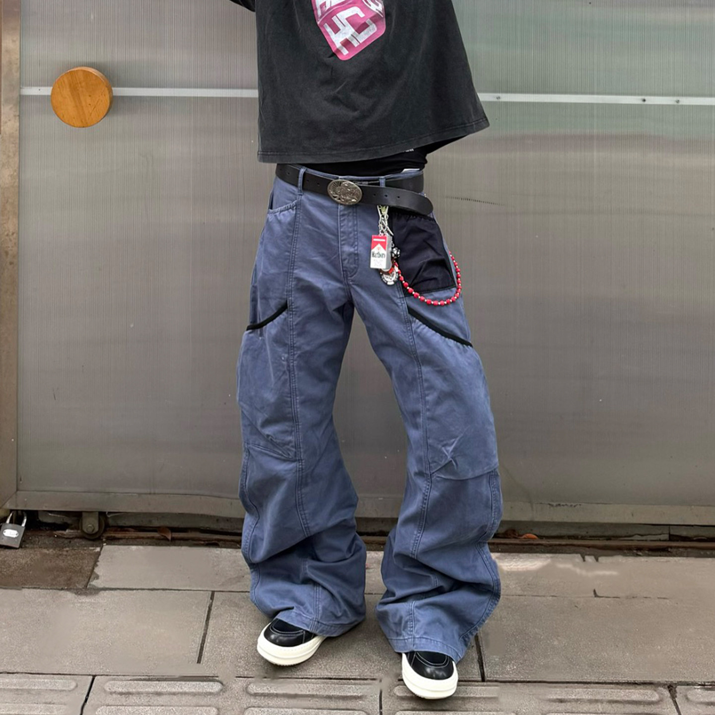 美式街头拖地堆叠男女亚工长裤子图片