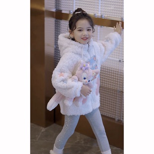 女童冬装2026新款儿童加绒外套中大童冬季羊羔毛衣服女孩毛毛衣潮