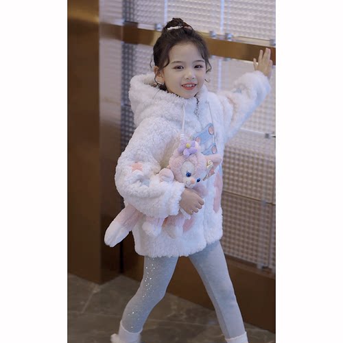 女童冬装2025新款儿童加绒外套中大童冬季羊羔毛衣服女孩毛毛衣潮