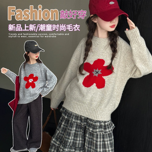 洋气女宝宝休闲针织上衣 儿童冬装 女童百搭加绒小熊打底衫 2025新款