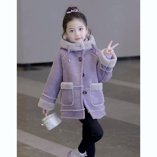 韩国童装2026新款女童加绒外套韩版秋冬季儿童加厚皮毛一体大衣