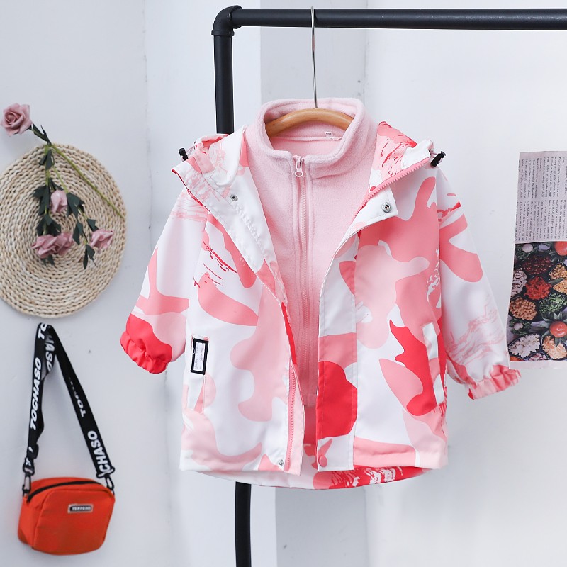 女童冲锋衣三合一春秋外套小女孩童装加绒中大童防风两件套潮风衣