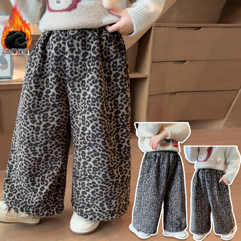 儿童冬装时尚潮流豹纹加绒直筒裤