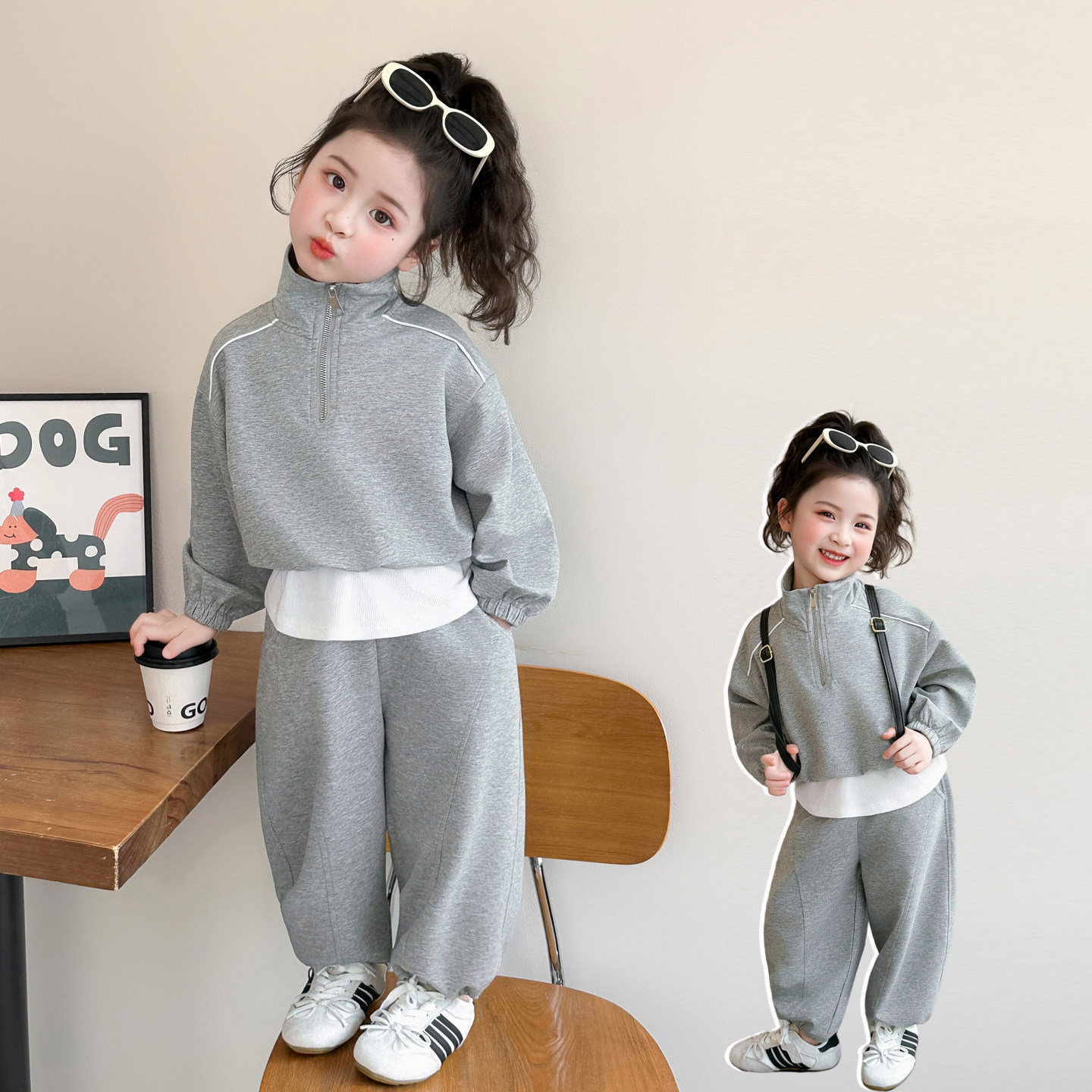 韩版女童春装洋气假两件运动套装2026新款儿童时尚宝宝休闲两件套