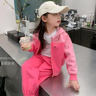 两件套儿童一体绒 女童春秋冬装 加绒套装 2025新款 女孩连帽卫衣秋季