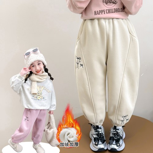 小女孩洋气蝴蝶结加绒休闲卫裤潮