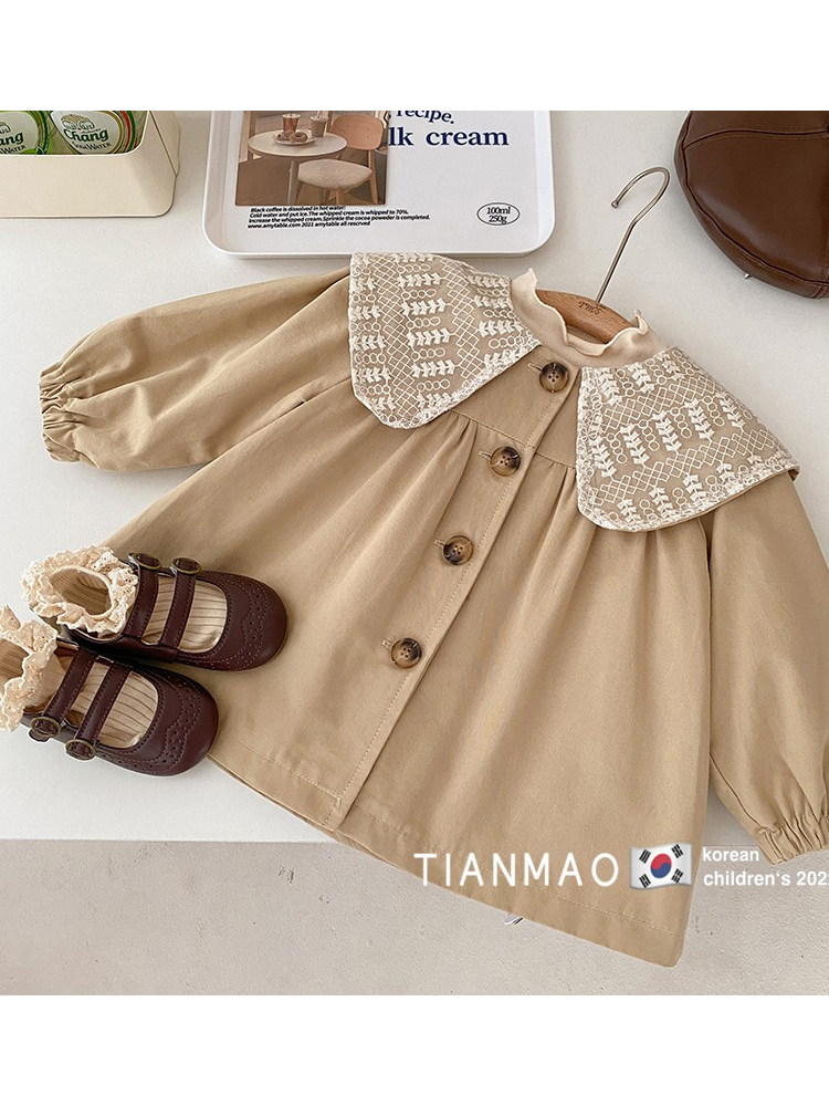 한국 아동복 2024 신사복 가을 재킷 아동용 여아 봄 가을 한국 스타일 중간 길이 윈드 브레이커