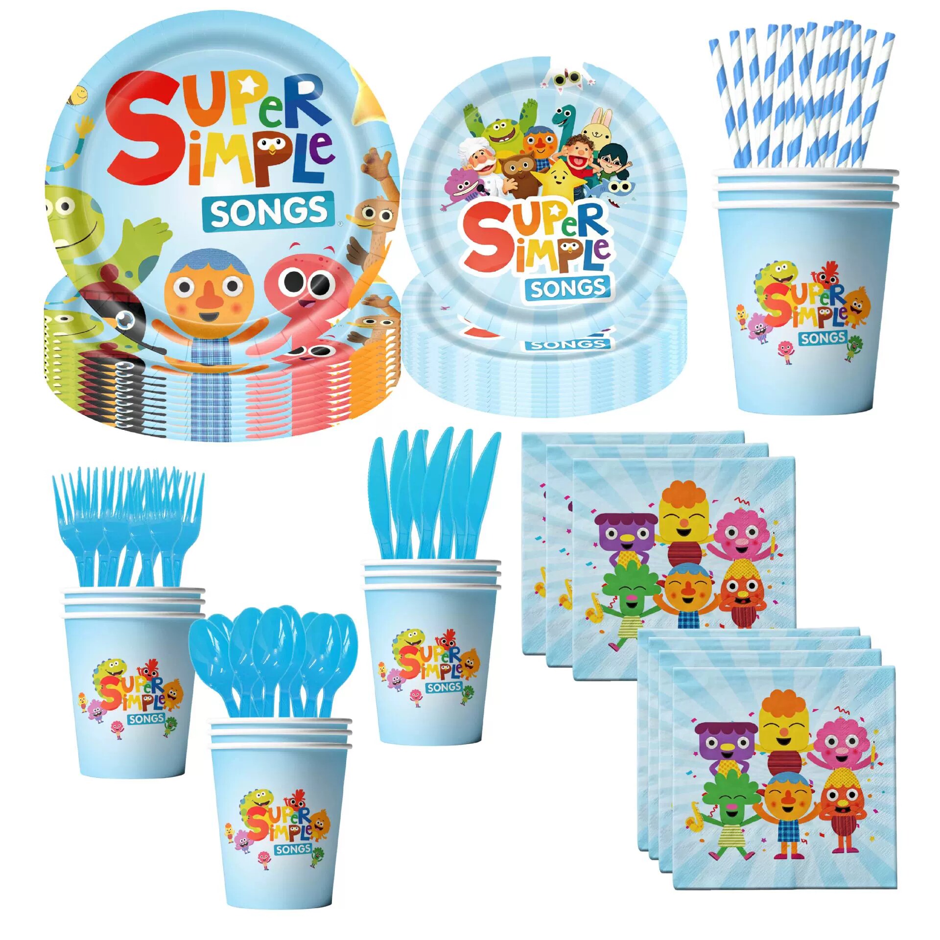 现货小怪兽Super Simple Songs派对儿童生日餐具套装纸盘纸杯纸巾