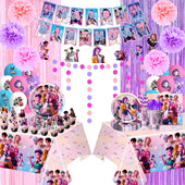 动画K POP猎魔女团主题生日派对装 饰一次性纸盘纸杯纸巾桌布气球