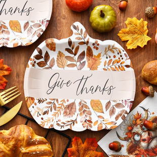 感恩节南瓜一次性纸盘纸巾节日派对装 thanks餐具 饰聚会布置give