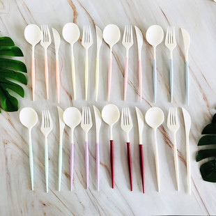 食品级塑料刀叉勺一次性派对餐具儿童生日装饰水果刀蛋糕叉外卖勺