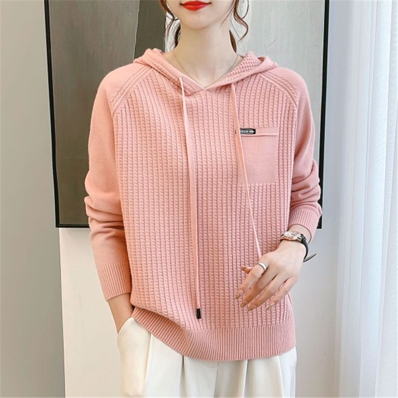 Hooded sweatshirt women's 2024 new spring korean version loose women's short sweater spring and autumn solid color knitted top