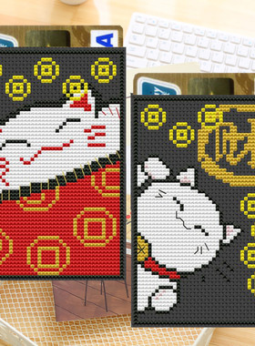 法国DMC十字绣卡套-交通卡-银行卡-招财进宝猫 黑色塑料布