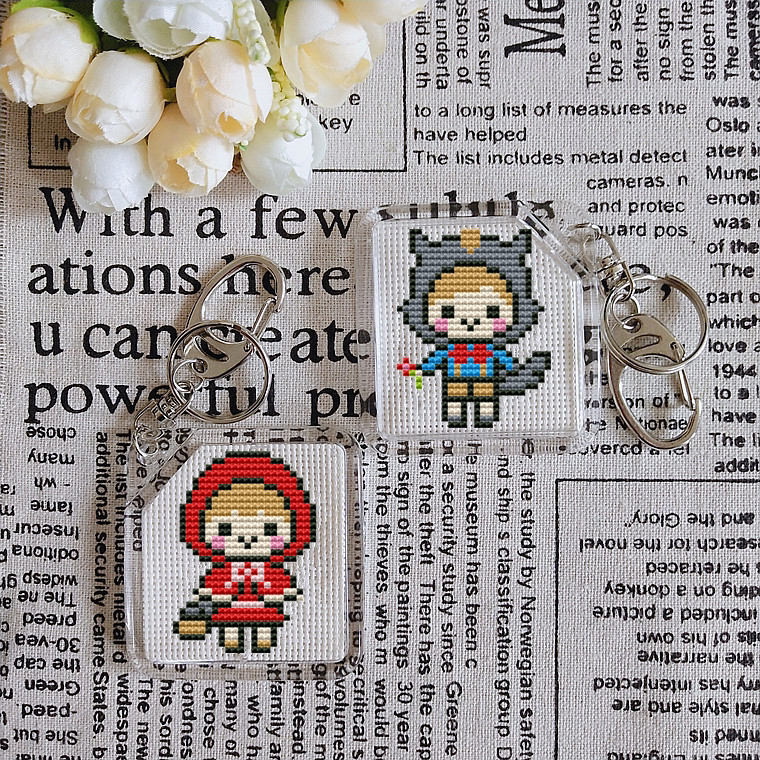 木木家dmc十字绣小件钥匙扣套件 小红帽与大灰狼 情侣款 挂件手工