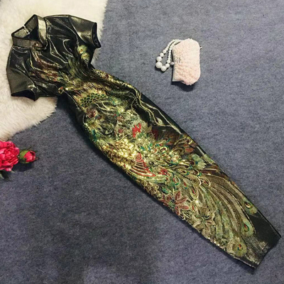 金凤凰弹力修身宴会走秀年旗袍