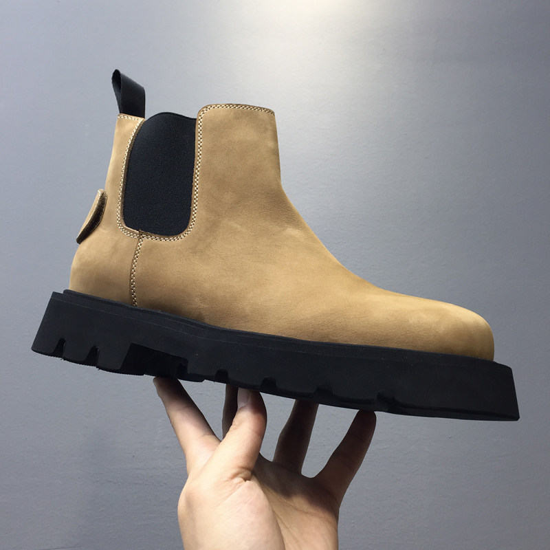 CHELSEA BOOTS MENS LIGHTWEIGHT WINTER VERSATILE MENS SHOES JAPANESE VINTAGE CARGO BOOTS BRITISH STYLE GENUINE LEATHER MARTIN BOOTS PLATFORM SOLES