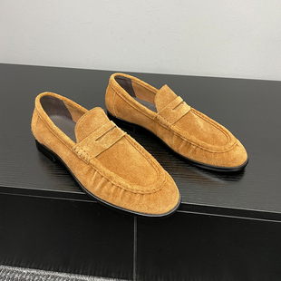 【捌捌先森】复古英伦风懒人鞋反绒皮乐福鞋男休闲一脚蹬豆豆鞋