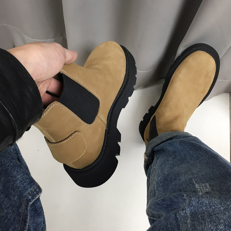CHELSEA BOOTS MENS LIGHTWEIGHT WINTER VERSATILE MENS SHOES JAPANESE VINTAGE CARGO BOOTS BRITISH STYLE GENUINE LEATHER MARTIN BOOTS PLATFORM SOLES