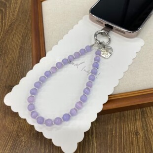092原创设计款 浅紫猫眼石串珠手机链手腕短挂绳手机壳手机挂绳女