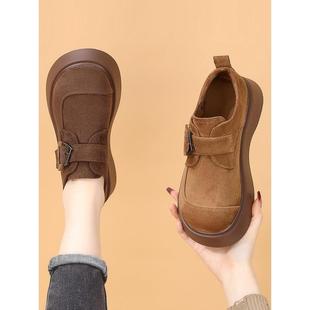 覆古圆头厚底单鞋 小个子松糕乐福鞋 一脚蹬全包鞋 新款 女2025年春季