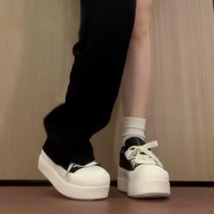 增高休闲百搭运动板鞋 品牌爆款 新款 女2025秋季 大头厚底皮面小白鞋
