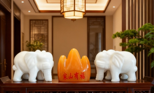 天然汉白玉大象吸财象黄玉石福山摆件家居客厅办公室玄关酒柜书房