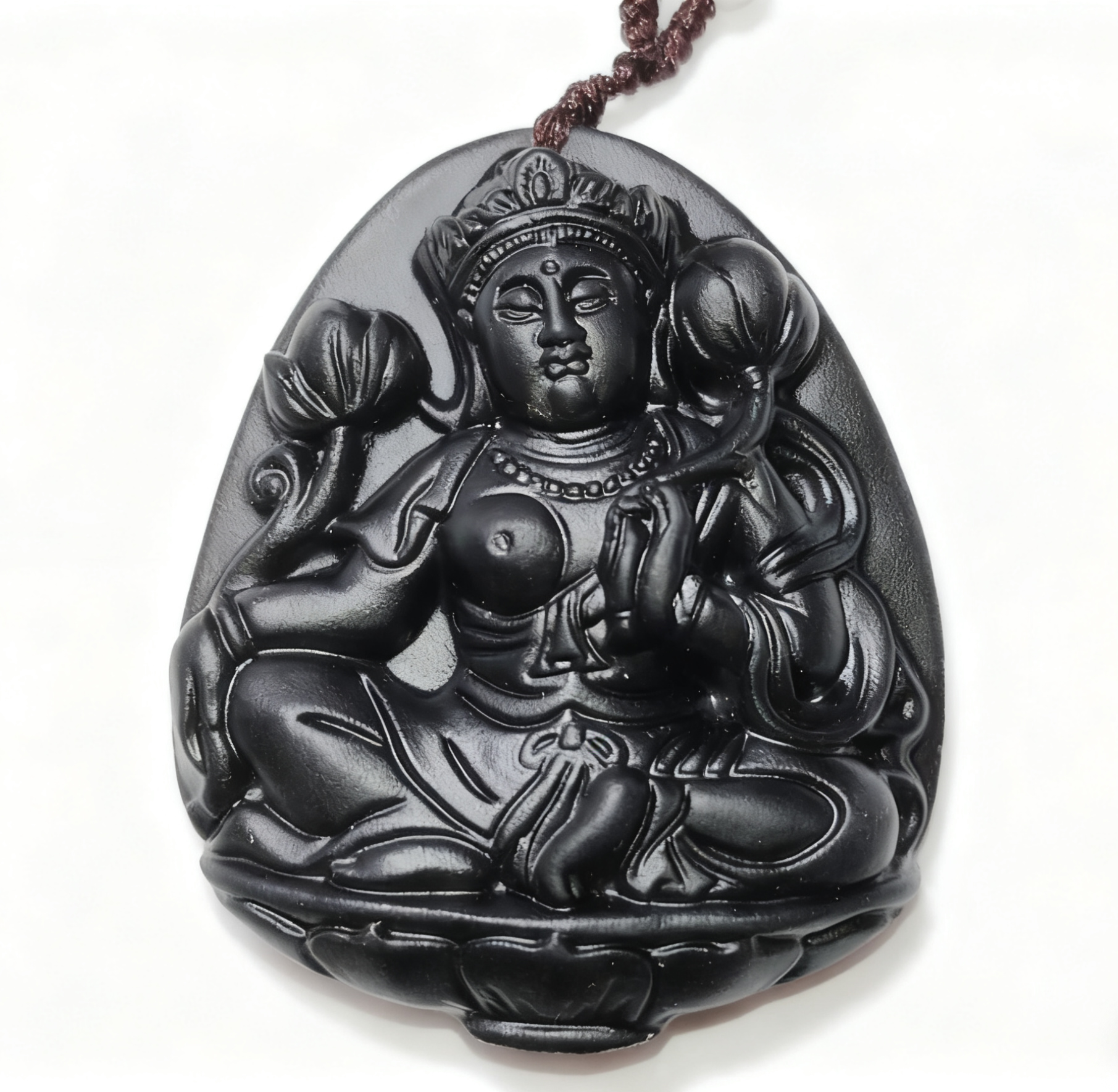 未抛光保真天然冰种黑曜石绿度母吊坠招财纳福本命年吉祥项链大号