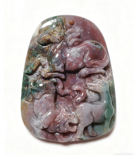 天然七彩玛瑙玉十二生肖马虎狗吊坠三合牌项链本命年吉祥物K