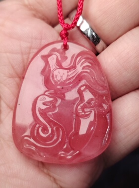 天然红兔毛水晶牛鸡蛇三合十二生肖吊坠女项链虎兔龙马羊猪吉祥物
